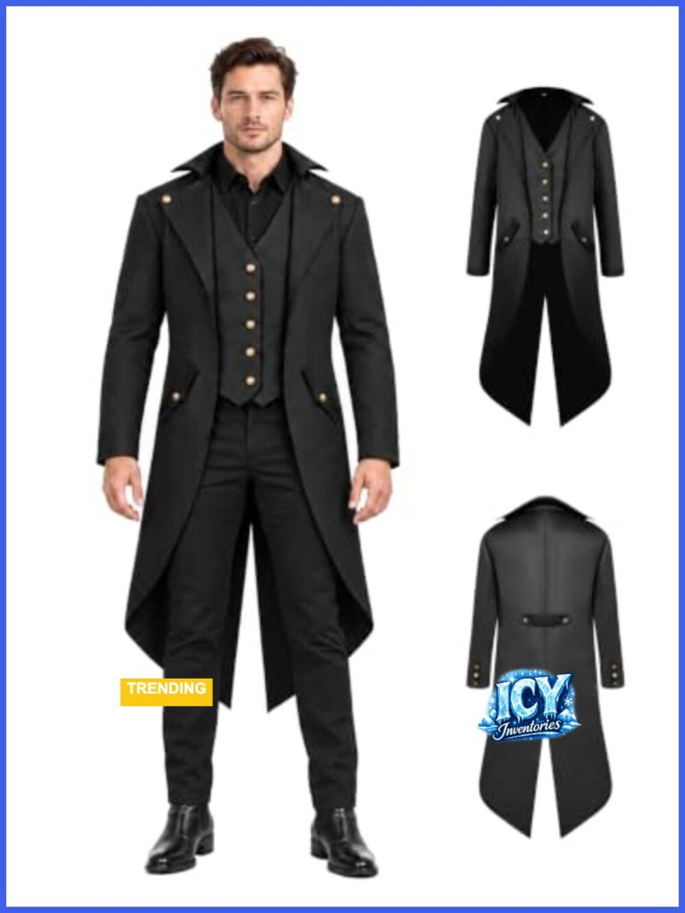 Men's Pirate Renaissance Goth Tailcoat Jacket Halloween Costume
